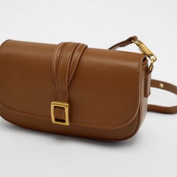 Zara caramel brown buckle crossbody bag NWT